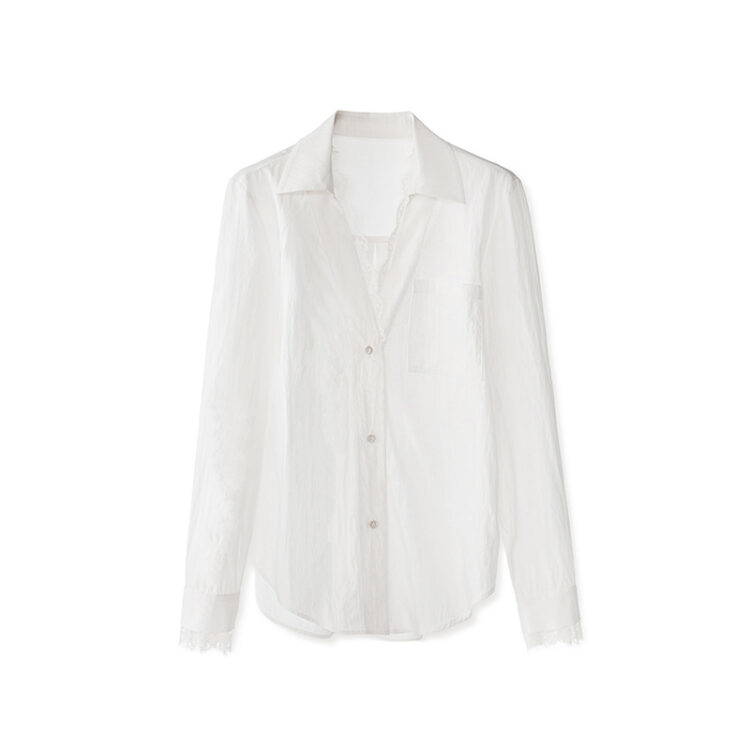 White Lace Lapel Top