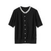 French light luxury beaded round neck short sleeve cardigan