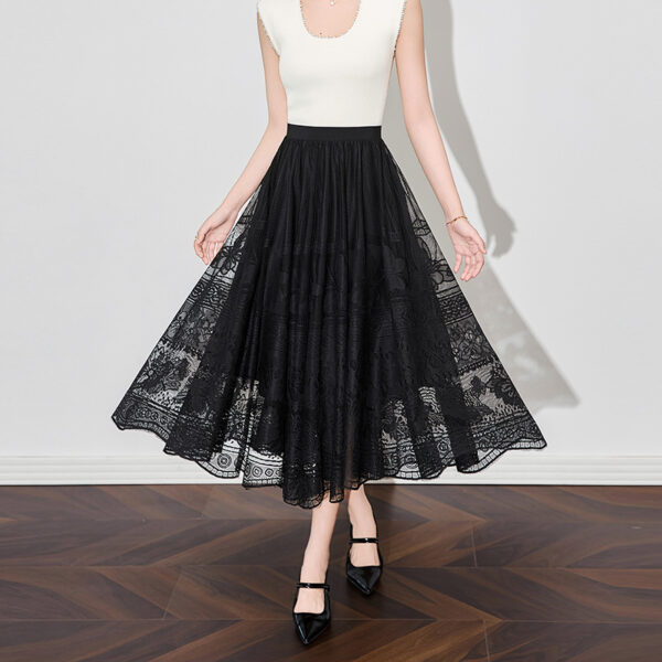 Lace embroidered mesh skirt