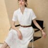 Botanical print versatile single-breasted short-sleeved dress (with belt)
