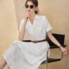 Botanical print versatile single-breasted short-sleeved dress (with belt)