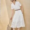 Botanical print versatile single-breasted short-sleeved dress (with belt)
