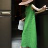 Minimalist loose back slit linen dress