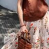 Botanical Print Elastic Waist A-Line Skirt