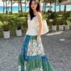 100% Ramie resort style elastic waist bohemian oversized skirt