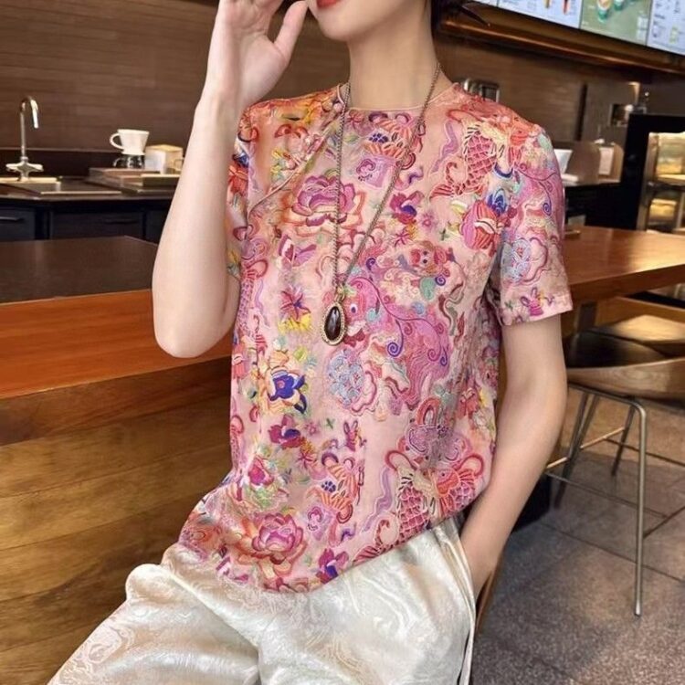 Chinese style vintage peony shirt