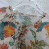 Fresh style round neck loose printed mid-length ramie embroidered shirt
