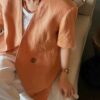 Gentle warm orange gradient simple and fashionable short-sleeved short coat