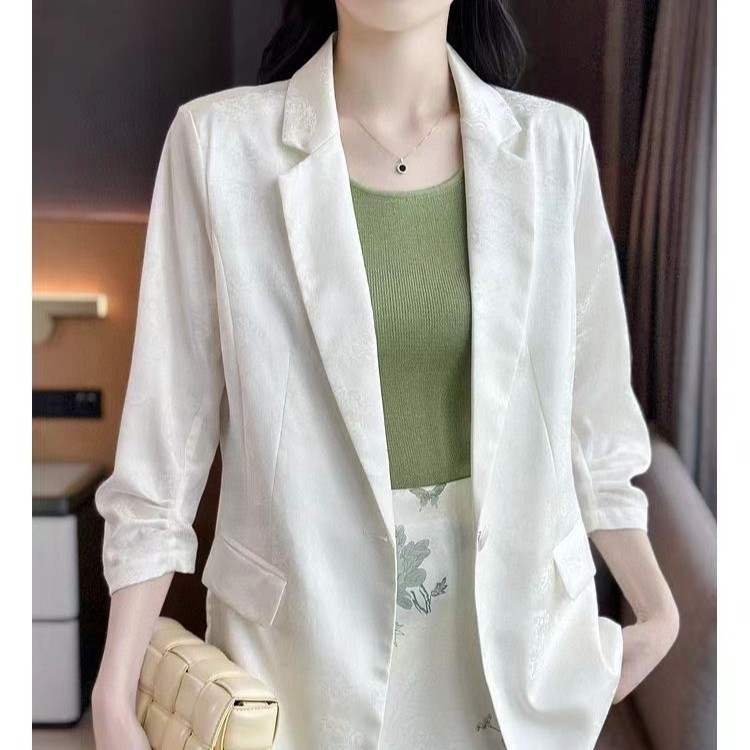 Elegant jacquard gathered loose suit