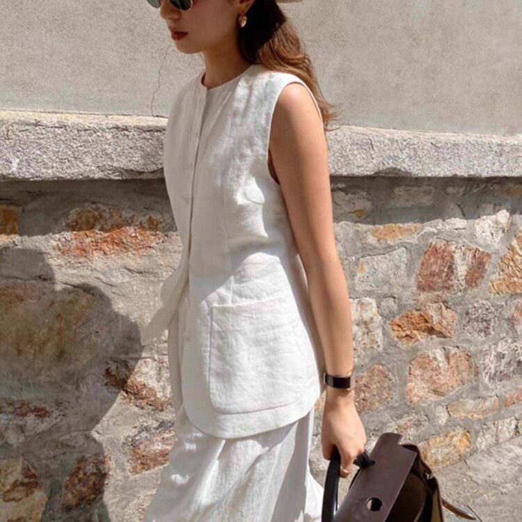 Linen Sleeveless Vest Solid Color Loose All-match Casual Pants Set