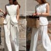 Linen Sleeveless Vest Solid Color Loose All-match Casual Pants Set