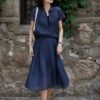 Single Breasted Shirt Pleated A-Line Skirt Set