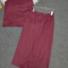 Linen-breasted vest and slit skirt two-piece set