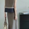 Colorblocked round neck vest slim fit A-line skirt set