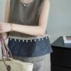 Colorblocked round neck vest slim fit A-line skirt set