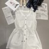 Lace patchwork vest elastic waist casual shorts set (with waist rope)