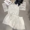 Lace patchwork vest elastic waist casual shorts set (with waist rope)