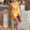 V-neck pullover vest elastic waist A-line casual shorts set