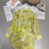 Linen sunscreen tie-dye pattern shirt elastic waist casual shorts set (with belt)