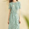 Round neck lace short-sleeved top and high-waisted skirt set