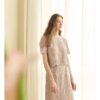 Round neck lace short-sleeved top and high-waisted skirt set