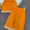 Linen Beaded Lace Hem Vest Elastic Waist Skirt Set