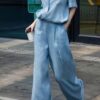 Minimalist short-sleeved shirt and simple drawstring design casual pants set