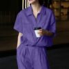 Minimalist short-sleeved shirt and simple drawstring design casual pants set