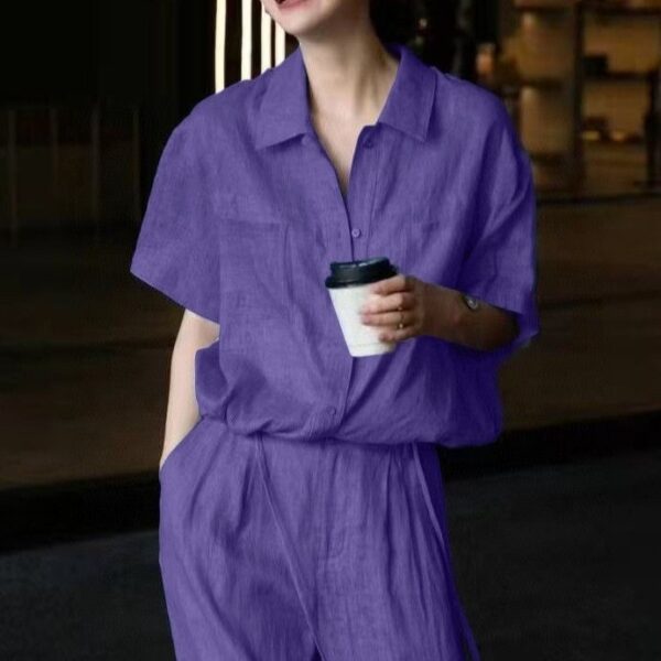 Minimalist short-sleeved shirt and simple drawstring design casual pants set