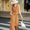 Breathable and comfortable vest and high waist pleated skirt set (with belt)
