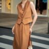 Breathable and comfortable vest and high waist pleated skirt set (with belt)