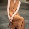 Breathable and comfortable vest and high waist pleated skirt set (with belt)