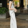Hand-beaded tasseled linen round neck sleeveless vest and elastic waist wide leg casual pants set