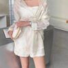 Butterfly and floral embroidery slim sun protection shirt and fashionable casual shorts set