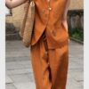 Beaded vest and wide-leg casual pants two-piece set