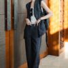 High-end vest and high-waist wide-leg casual pants set (with belt)