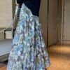 100% natural fiber cotton blue and green contrast floral print slim skirt