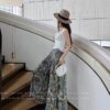 100% natural fiber cotton blue and green contrast floral print slim skirt