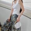 100% natural fiber cotton blue and green contrast floral print slim skirt