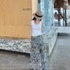 100% natural fiber cotton blue and green contrast floral print slim skirt