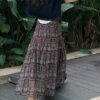 Retro printed versatile high-waisted slim A-line skirt