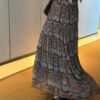 Retro printed versatile high-waisted slim A-line skirt