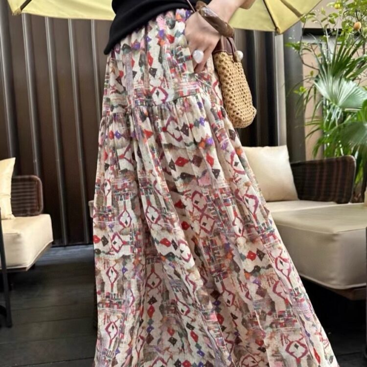 Bohemian style artistic print ethnic style versatile skirt