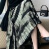 Printed graffiti high-waisted slimming drape pleated skirt (30% silk)