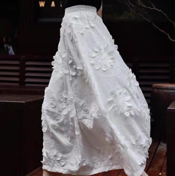 3D flower white skirt