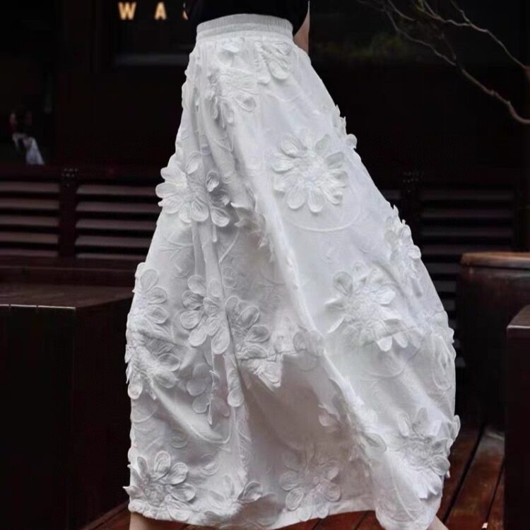 3D flower white skirt