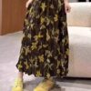 Pleated elastic waist printed versatile skirt