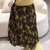 Pleated elastic waist printed versatile skirt