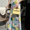 Retro high-waist oil painting printed A-line skirt