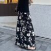 Retro high-waist oil painting printed A-line skirt
